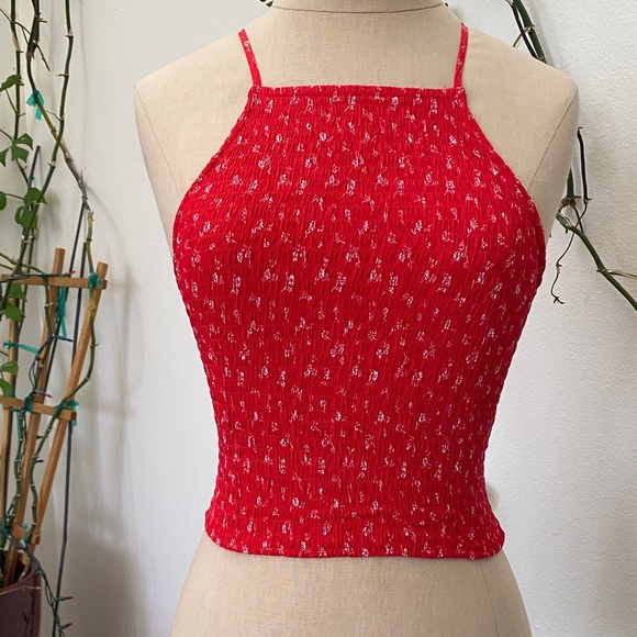 Forever 21 Tops - Red Floral Crop Top with Adjustable Straps